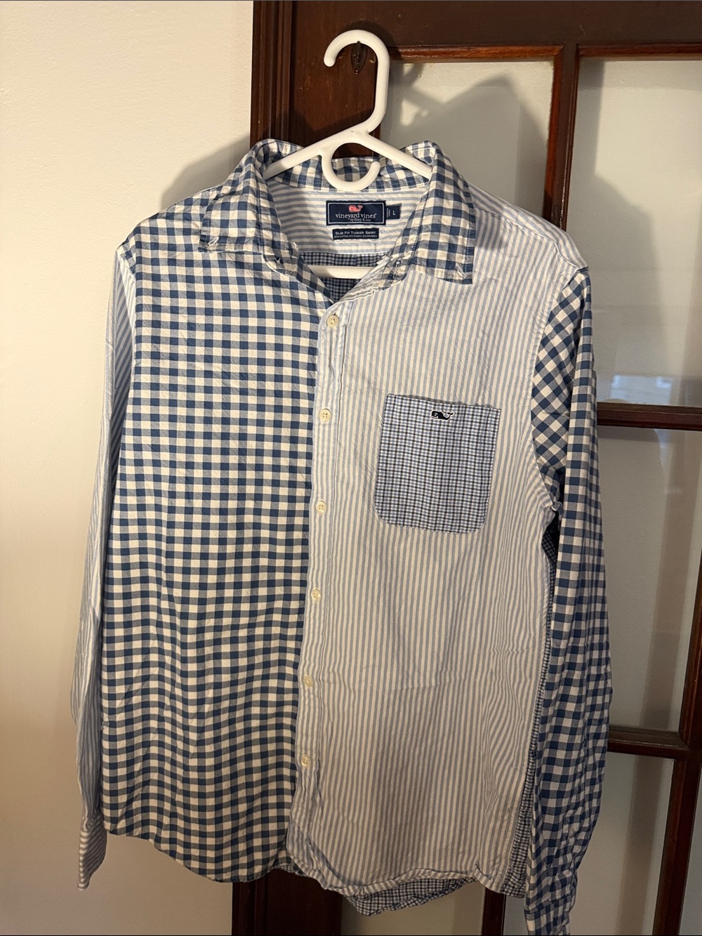 Vineyard Vines Blue Gingham and Stripe Patchwork Button-Down Shirt
